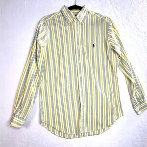 Ralph Lauren Classic Fit Shirt Mens Small Yellow Blue Green Striped Button Down